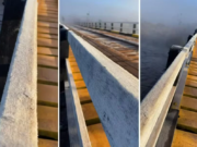 Ponte amanhece congelada após cidade registrar 2°C, em Chapadão do Céu