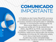 Definido dia, locais e horários das Provas do Processo Seletivo na Educação de Costa Rica