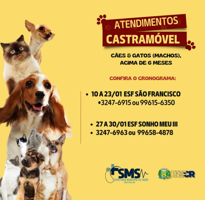 Castramóvel atende até quinta-feira (23) na ESF São Francisco em Costa Rica