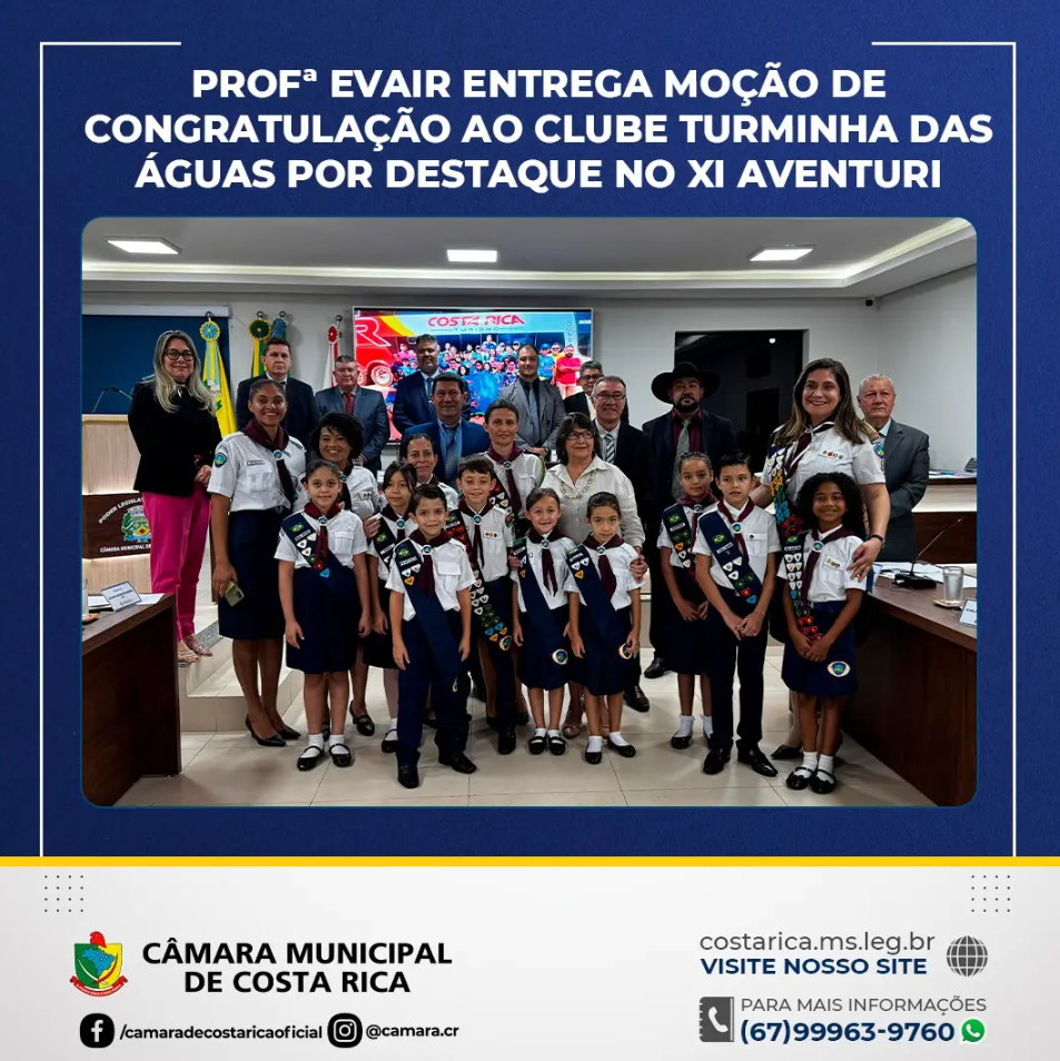 Câmara Municipal de Costa Rica entregou a Moção de Congratulação e Aplausos ao Clube dos Aventureiros Turminha das Águas