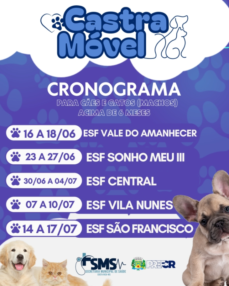 Cronograma de atendimentos do Castramóvel para o mês de junho - Costa Rica