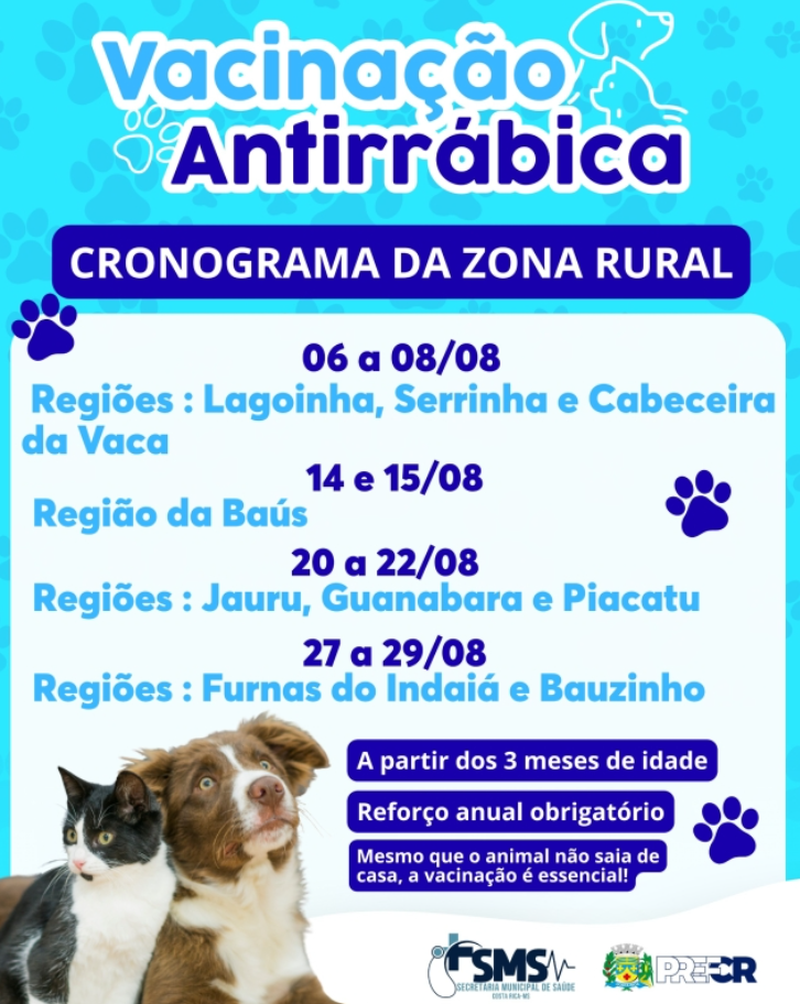 Cronograma de Vacinação Antirrábica para a zona rural do município de Costa Rica no mês de agosto