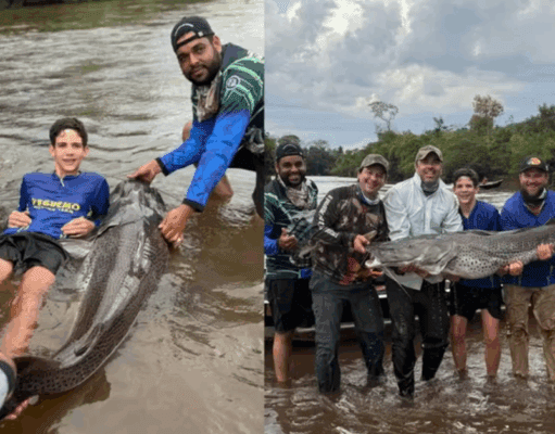 Adolescente fisga peixe maior que o próprio tamanho durante pescaria em MS