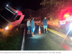 Carreta perde controle durante ultrapassagem na Serra Sucuriú e interdita BR-060 em Paraíso das Águas