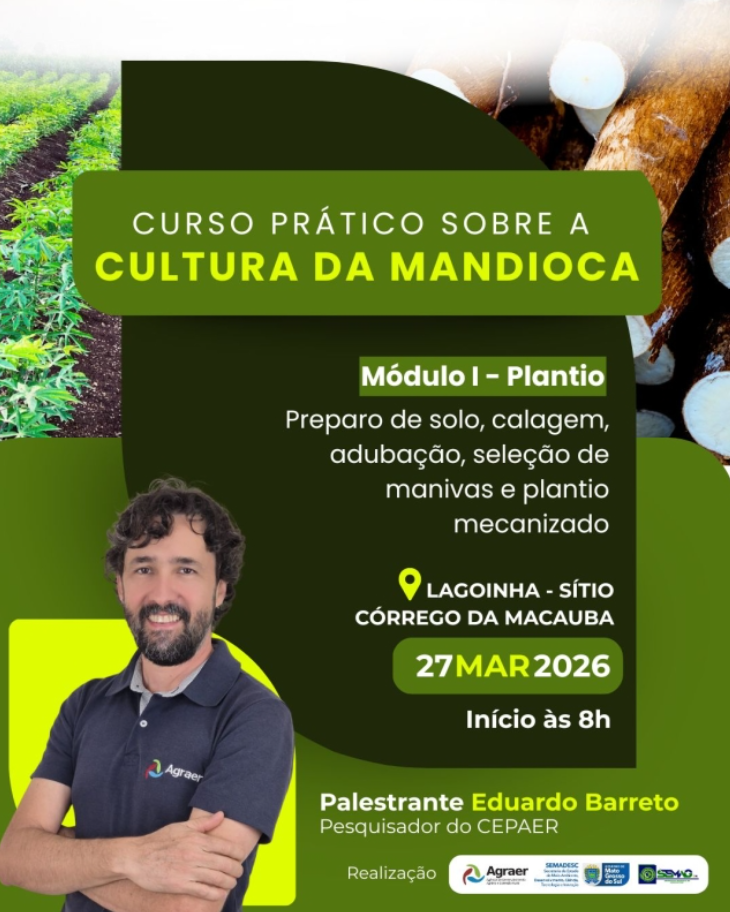 Curso prático sobre cultivo da Mandioca capacita produtores na Lagoinha em Costa Rica nesta sexta-feira