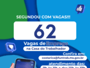 Casa do Trabalhador de Costa Rica abre a semana com 62 vagas de Emprego