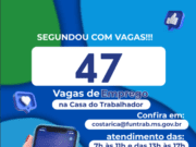 Casa do Trabalhador de Costa Rica abre a semana com 47 vagas de Emprego