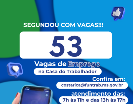 Casa do Trabalhador de Costa Rica abre a semana com 53 vagas de Emprego