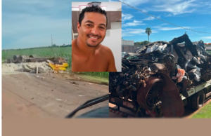 Motorista de carro invade pista contrária e morre em colisão frontal com caminhão na BR-060