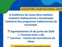 Prefeitura de Costa Rica inicia cadastro e atualização para programas habitacionais com agendamento no Conviver dia 1º