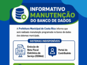 Prefeitura de Costa Rica anuncia manutenção programada nos sistemas municipais na sexta-feira dia 5