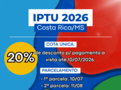 IPTU 2026: contribuinte tem até 10 de julho para garantir 20% de desconto em Costa Rica