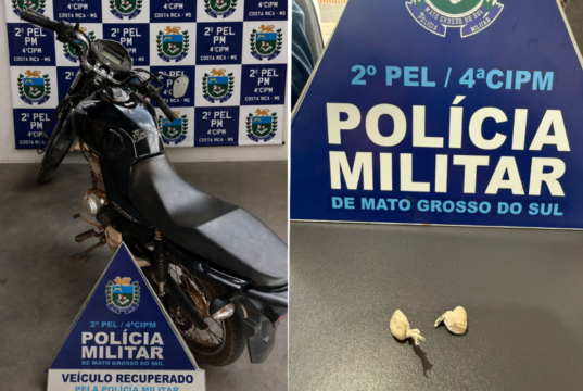 Adolescente de 15 anos é apreendido com moto furtada e porções de crack em Costa Rica