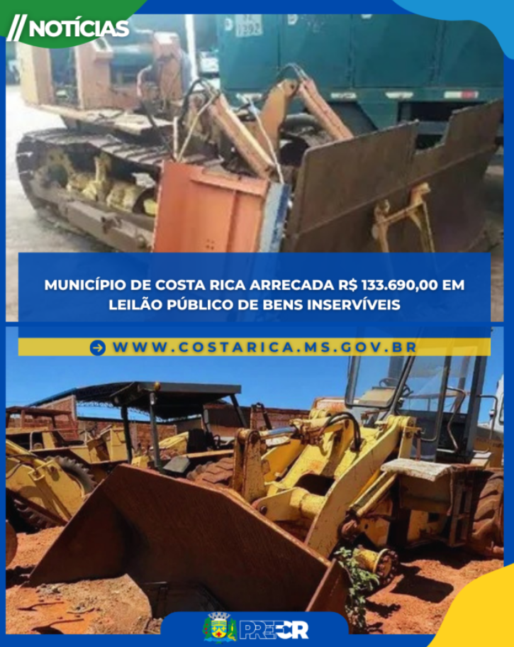 Município de Costa Rica arrecada R$ 133.690,00 em Leilão Público de Bens Inservíveis