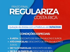 Regulariza Costa Rica (REFIS) oferece desconto de até 100% sobre juros e multas para regularização de débitos até 30 de junho