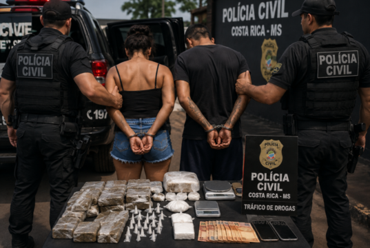 Polícia Militar prende casal por tráfico de drogas e apreende arma de fogo em Costa Rica